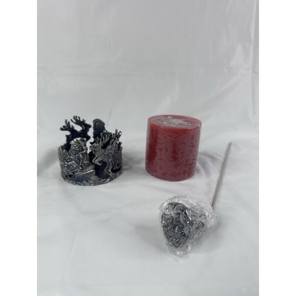 Unbranded Other - Pewter Santa Reindeer Sleigh Christmas Candle Holder Round Metal 3" Diameter